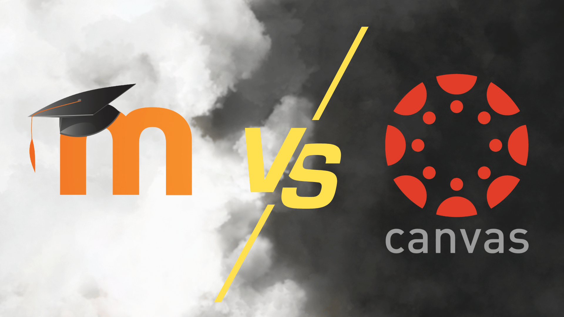 Comparison of Moodle and Canvas learning management systems with graphical elements representing each platform.