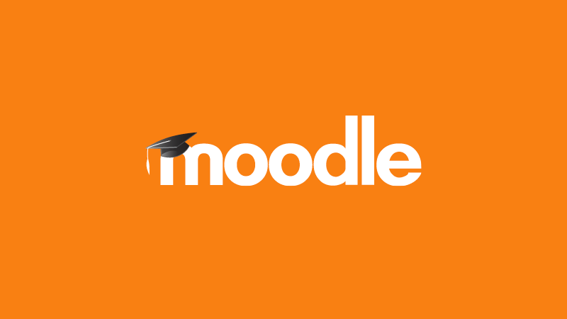 Moodle logo with a graduation cap on an orange background