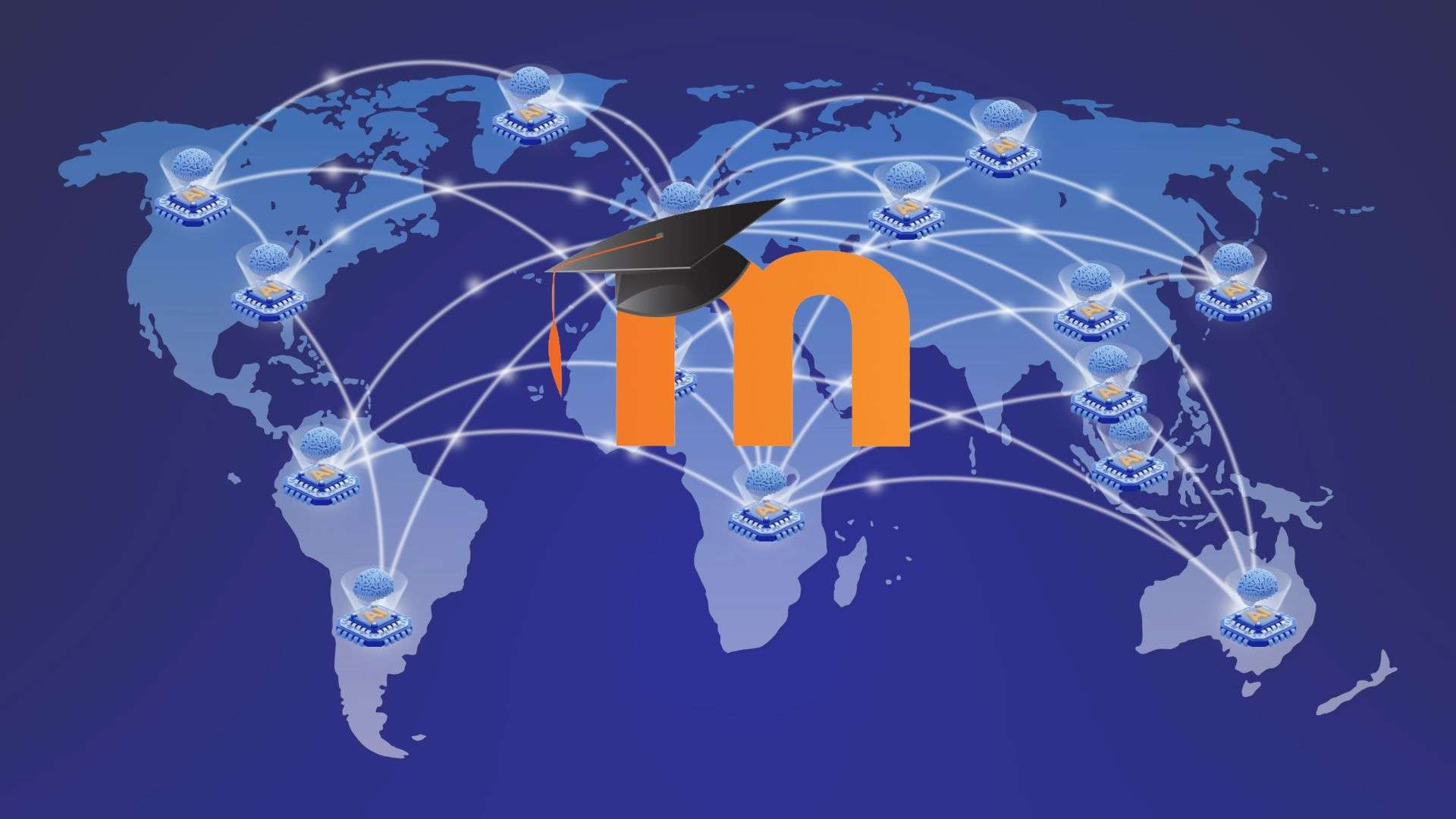 Illustration representing a global network of educational resources associated with Moodle.