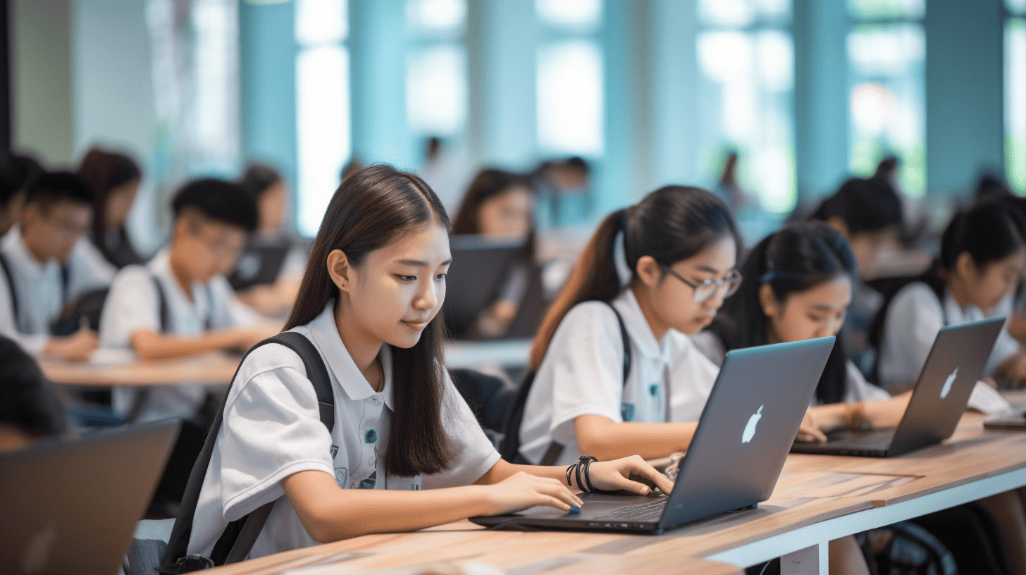 Students focused on their laptops in an e-learning environment